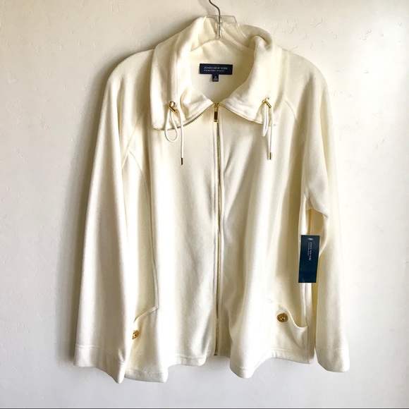 Jones New York Jackets & Blazers - Jones New York Cream Jacket Gold Zipper Accents
